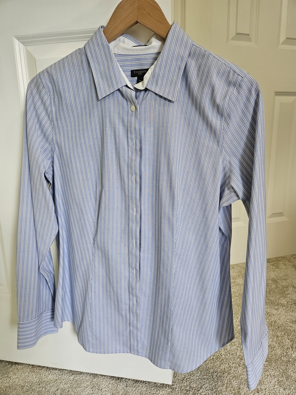 Talbots Blue and White Pinstripe Women's Dress Shirt